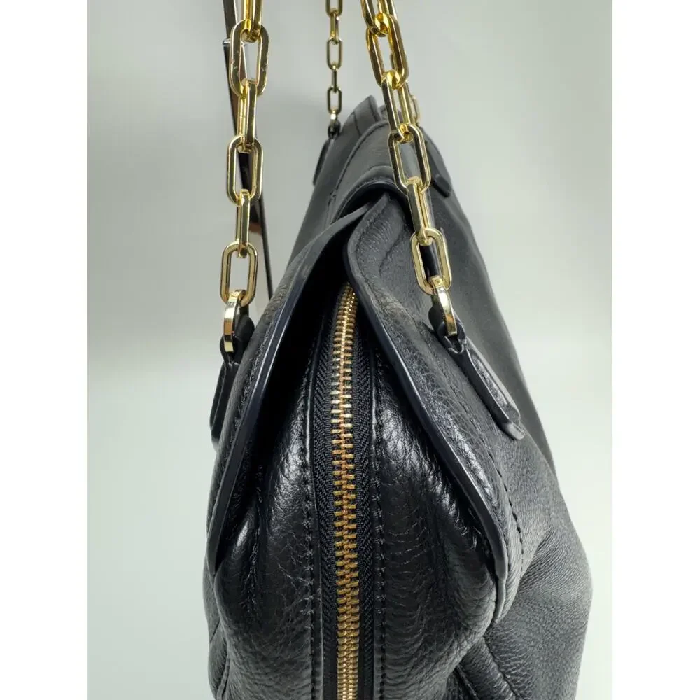 Tory Burch Amanda Black Pebbled Leather Hobo Satchel Shoulder Bag Gold Chain T